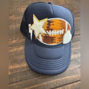 Women’s Navy Blue Cap with Sequin Football Design NWT